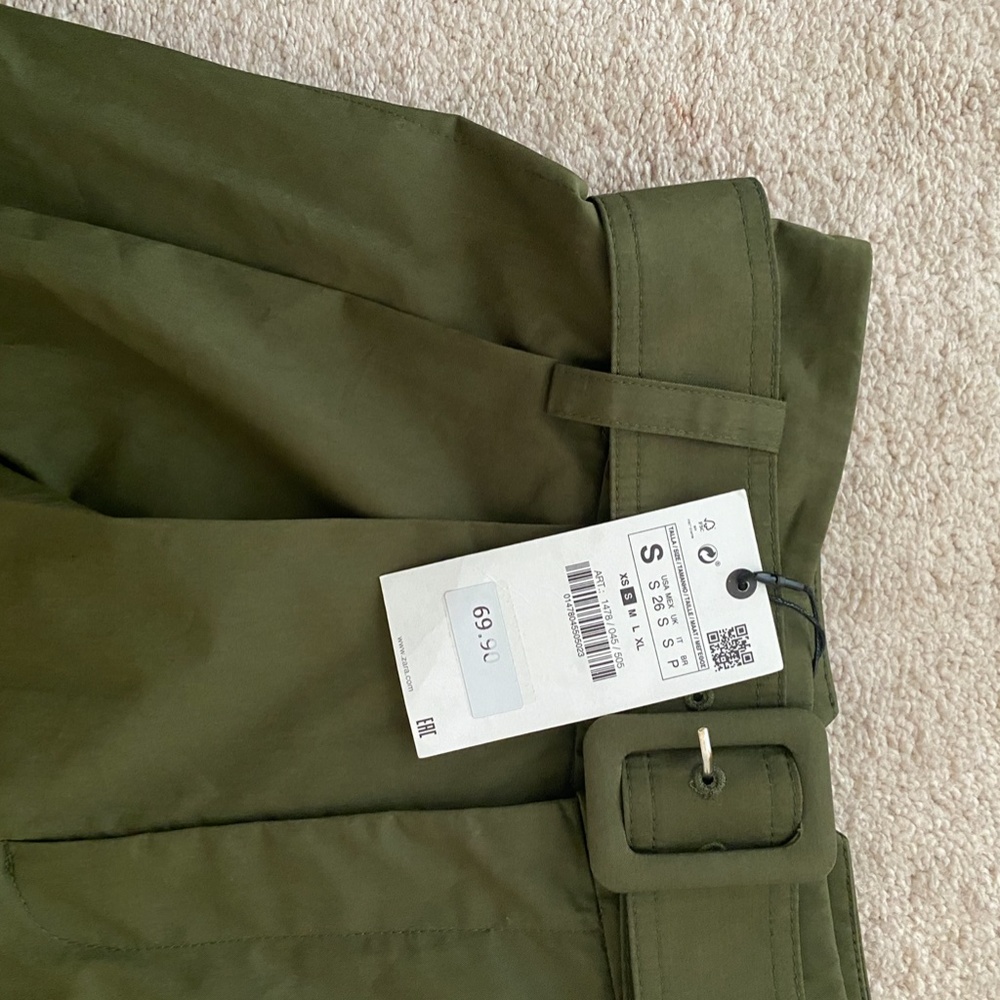 Zara Olive Green Wide Leg Belted Trousers - Picture 3 of 3